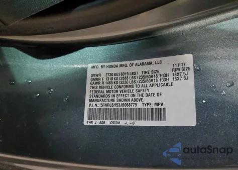 2018 Honda Odyssey Ex z USA, uszkodzony, nr VIN 5FNRL6H53JB068779